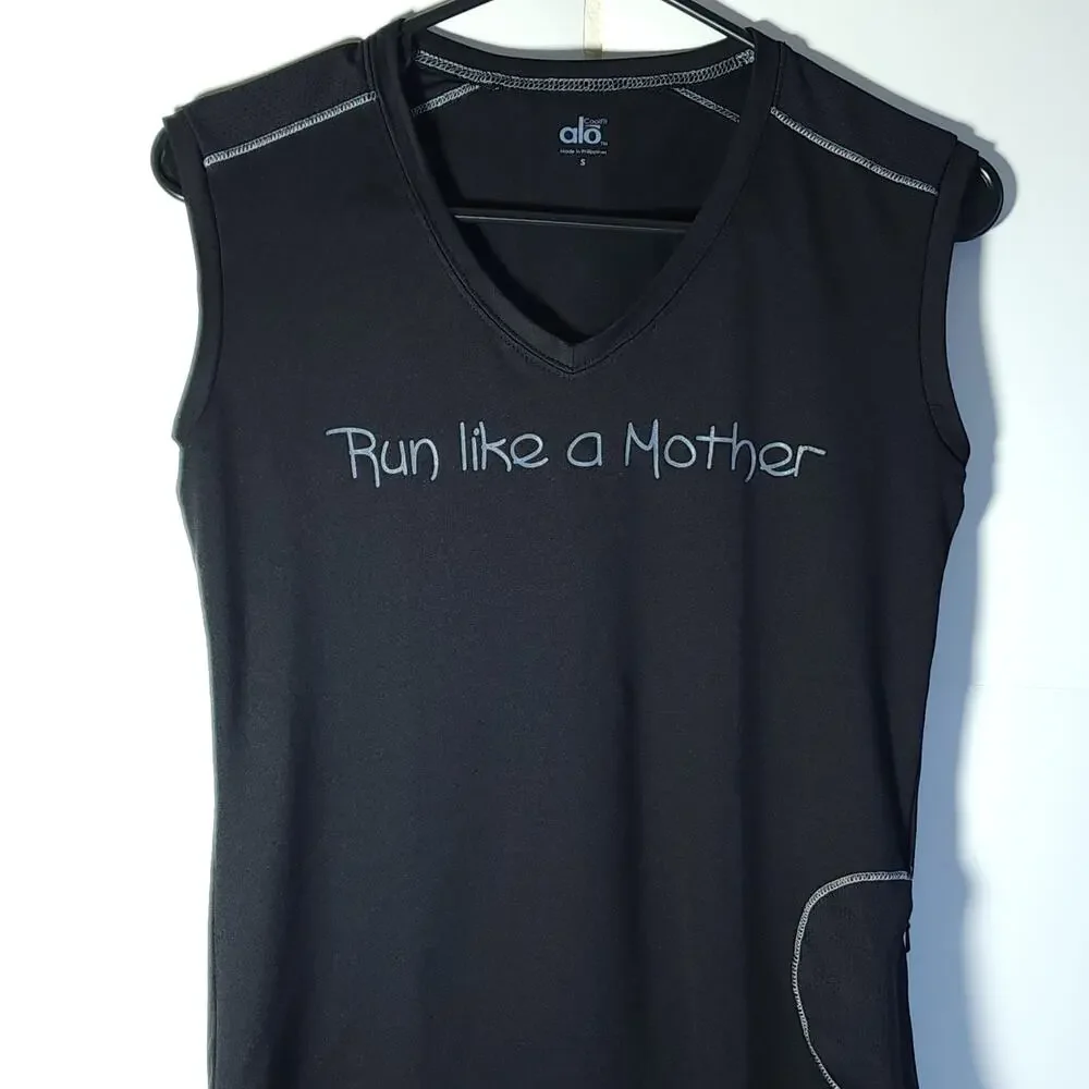 ALO Coolfit Women's Small Black Logo V-Neck Pocket Sleeveless Tank Shirt